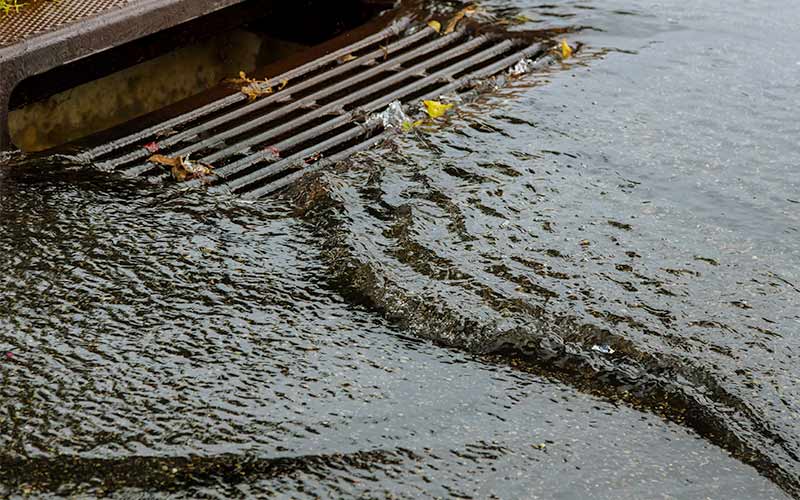 clearing out a drain in the rain for teenagers